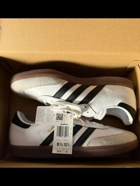 adidas Samba Women’s White and Black Leather Sneakers with Gum Sole